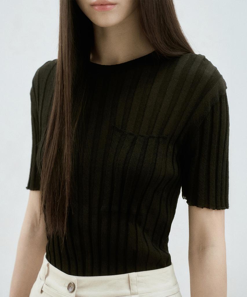 RE RHEE Half Sleeve Ribbed Top Black