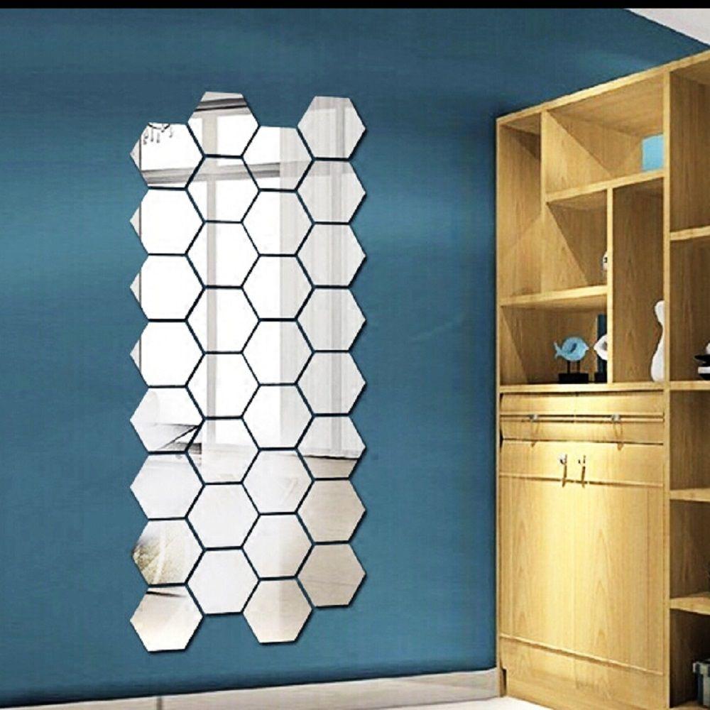 6/12Pcs Removable 3D Safety Mirror Wall Sticker Home Decor Geometric Hexagon Mural Decals