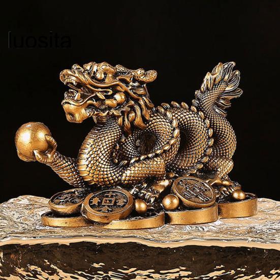 2024 Chinesisches Sternzeichen-Drachenstatuenmodell, Jahr des Drachen-Figur, Kunstharz-Kunsthandwerksornament, zieht Reichtum und Glück an, goldener/bronzefarbener Drache