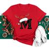 Nieuw 26 A~Z Kerst Alfabet T-shirt Dames Casual Mode T-shirt Korte Mouw Kerstfeest Esthetiek Rode T-shirts Tops
