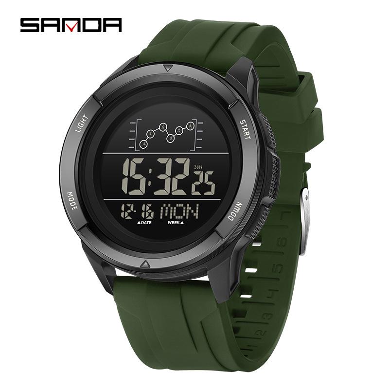 Sanda Youth Sports Waterproof Watch with Silicone & Nylon Straps, Multifunctional Timer, for Outdoor Activities