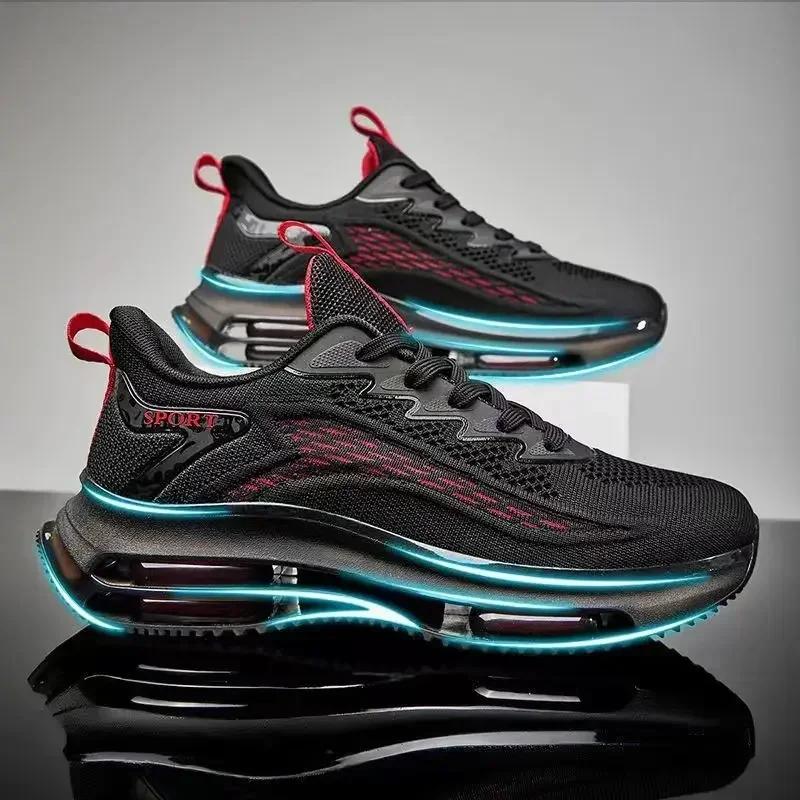 Black Red Men Sneakers Running Boots Outdoor Jogging Sports Shoes Mesh Breathable Cushioning Basket Footwear Male Big Size 45
