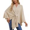 Women's Solid Color Batwing Sleeve Twist Front Knit Poncho Cape Wrap Cardigan Elegant Fall Casual Shawl Coat