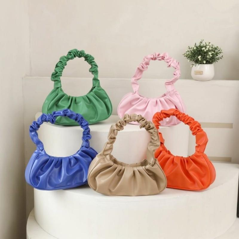 Sac à bandoulière en cuir PU plissé pour femme, couleur unie, style décontracté, style français
