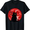 Japanese Black Ninja Cat Red Moon Style Cat Kitten Lover T-Shirt