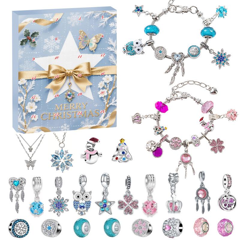 Weihnachts Kristall Armband Adventskalender Geschenk Verlorener Schmetterling Gold Silber 24 Tage Countdown 2025 Kinder Überraschungsbox Stimmungs-Requisiten