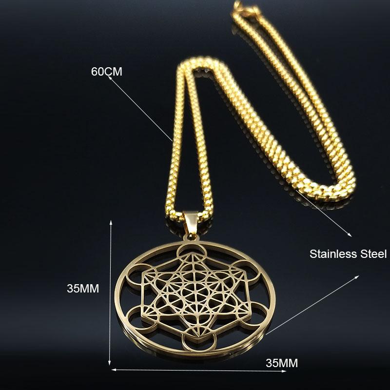 Jóga Hinduismus Květ života Nerezový náhrdelník Zlatá barva Symbol posvátné geometrie Náhrdelník Šperky collares N620S0
