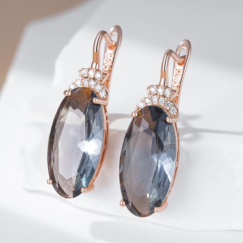 Grey Big Oval Drop Dangle Earrings For Women Rose Gold Color With Natural Zircon High Quality Daily Fine Jewelry