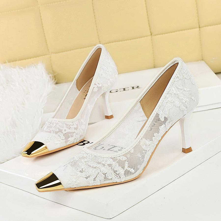 Mode Été Femmes Sexy Talons Hauts 7cm Sandales en Maille Escarpins Bourgogne Dame Dentelle Respirant Escarpins Bureau Fête Stripteaseuse Fétich Chaussures