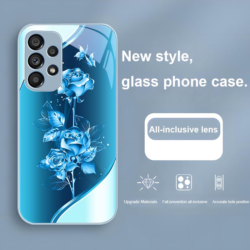 Colorful Rose Gold For Samsung Galaxy Note 8 9 S10 Plus S20 S21 FE S23 Ultra A70 72 73 50 51 52 53 Tempered Glass Phone Case