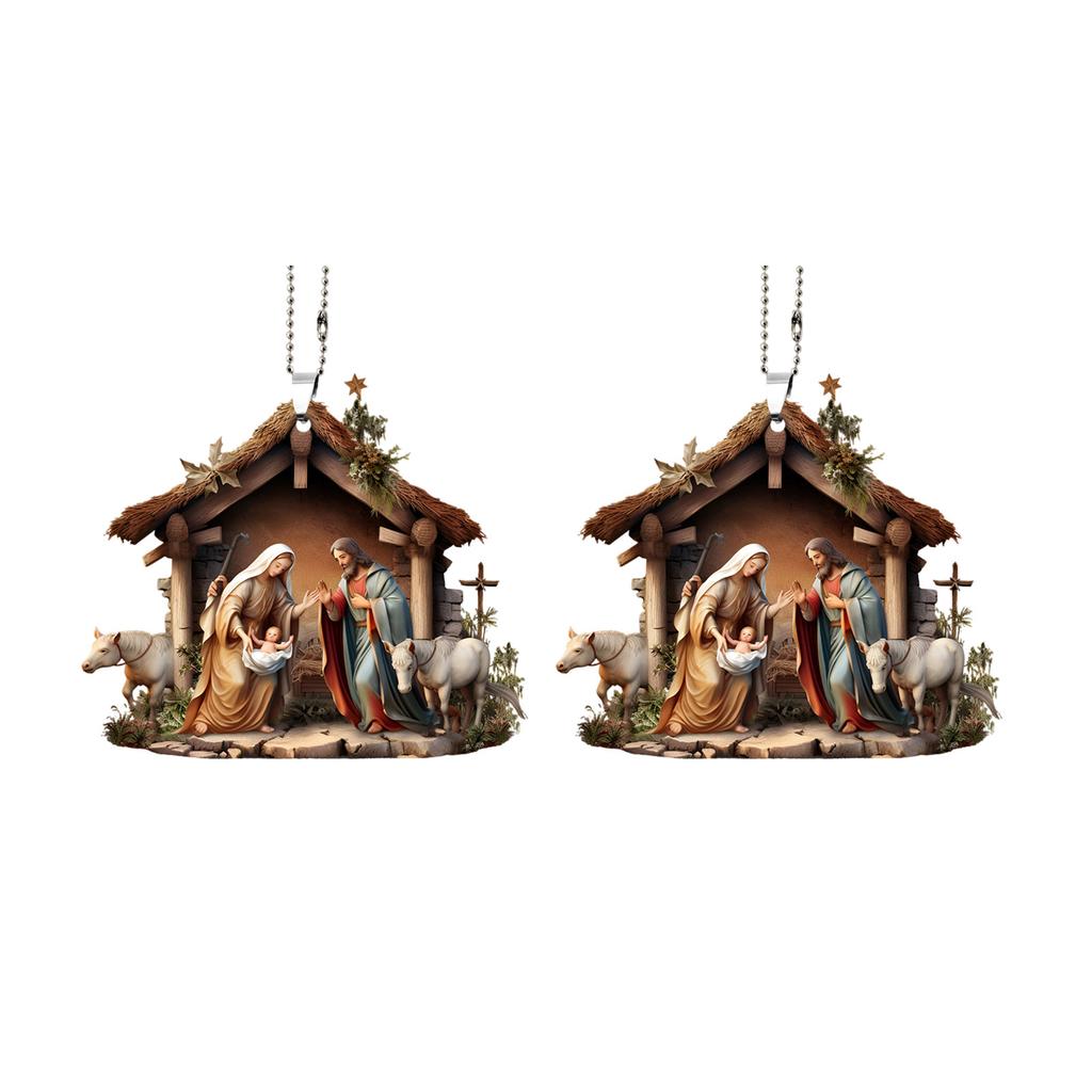 Ensemble de 2 Pendentifs Scène de la Nativité Ornementation Suspendue en Acrylique Épaisseur 0,4 cm Pour Décoration de Salon Chambre