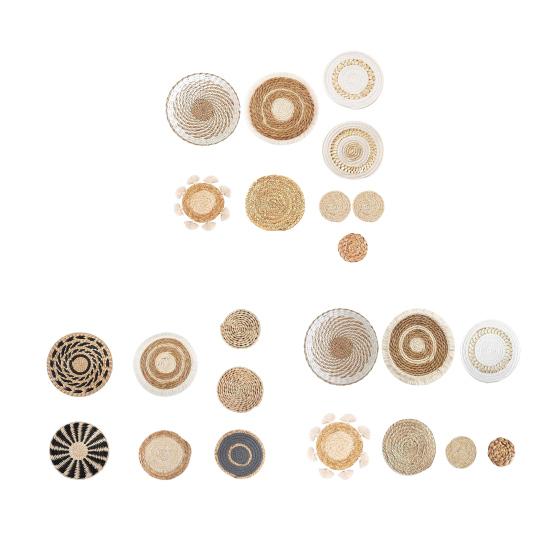 7/9 st/set Boho Väggkorg Dekoration Handgjord Vävd Rund Platt Vägghängande Dekor Bohemisk Dekorativ Rustik Rotting Sjögräs Korgpil Väggkonst