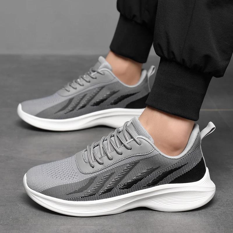 Modieuze Grijze Hardloopschoenen Schokabsorptie Groot 47 Herensportschoenen Mode Casual Sneakers Zomer Ademend Tenis Masculino Antislip