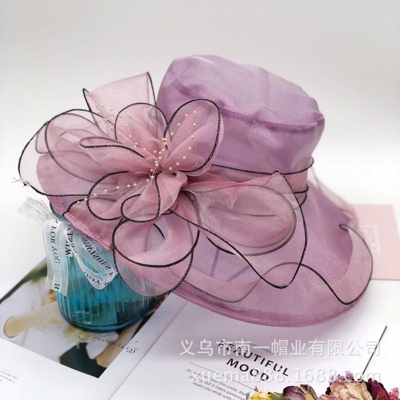 Hut Damen Sommer Koreanische Version Sonnenschutz UV-Schutz Sonnenschirm Stoffhut Sonnenhut Organza Blume Großer Rand Netz Zylinderhut