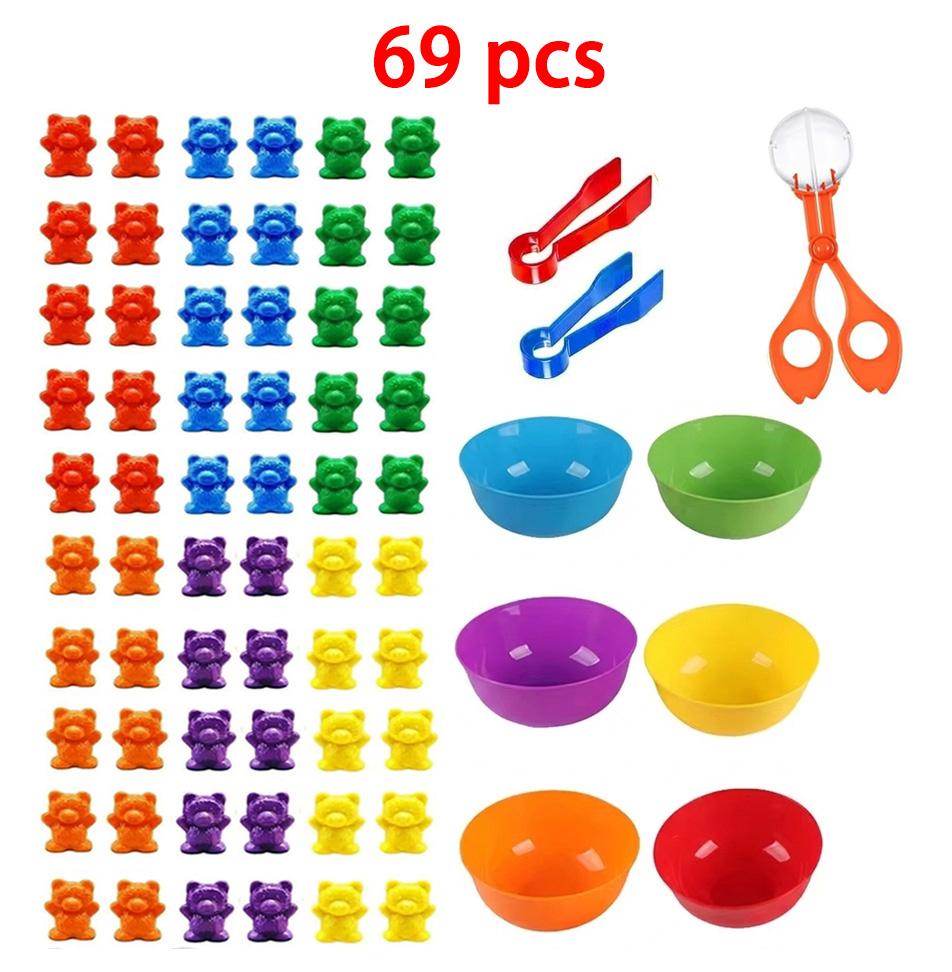 Colorful Counting Bears with Sorting Cups & Tweezers, Toddler Counting & Color Sorting Educational Toy Gift for Kids Boys Girls