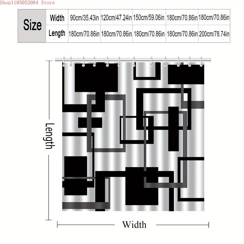 1Pc Geometric Pattern Printed Shower Curtain High End - With Hooks Waterproof Mildew Proof Easy Install Washable