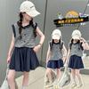 Girls' summer outfit set 2026 new stylish children's summer striped vest, girls' casual pleated skirt two-piece set