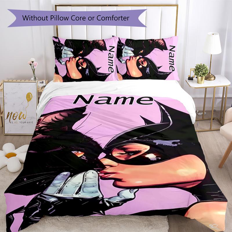 3pcs Custom Name Batman Bedding Set Duvet Cover Closure Includes 1 Duvet Cover & 2 Pillowcases for All Seasons Bedroom Decor