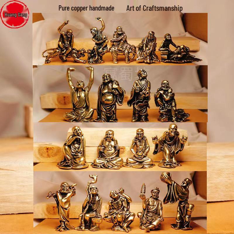 Solid Brass Eighteen Arhats Dragon and Tiger Taming Desktop Ornaments