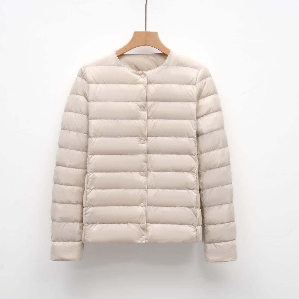 Lightweight Women's Short Round Neck Autumn and Winter Round Neck Warm Jacket Solid Color Down Jacket
