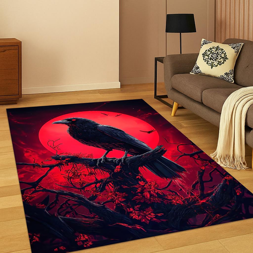 Wikinger Krähe Rabe Nordische Mythologie Goth Teppich für Wohnzimmer Sofa Haus Schlafzimmer Fußmatte Dekor, Spielzimmer Rutschfeste Bodenmatte