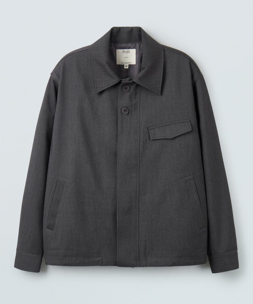 Piari Wool Twill Hidden Blouson Jacket (Charcoal)