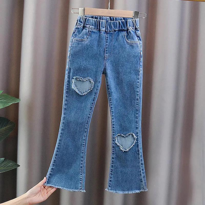 Girls' Spring/Fall Denim Pants Medium/Large Kids' Korean Style Loose-Fit Casual Long Pants
