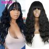 Long Water Wave Synthetic Wigs With Bangs Natural Wavy Orange Wig for Women Cosplay Wigs Heat Resistant Fiber Wigs