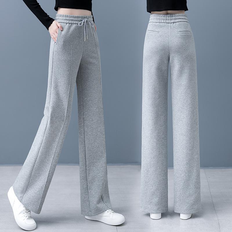 Effen Sweatpants met Trekkoord en Rechte Pijpen Casual Hoge Taille Losse Broek Dameskleding