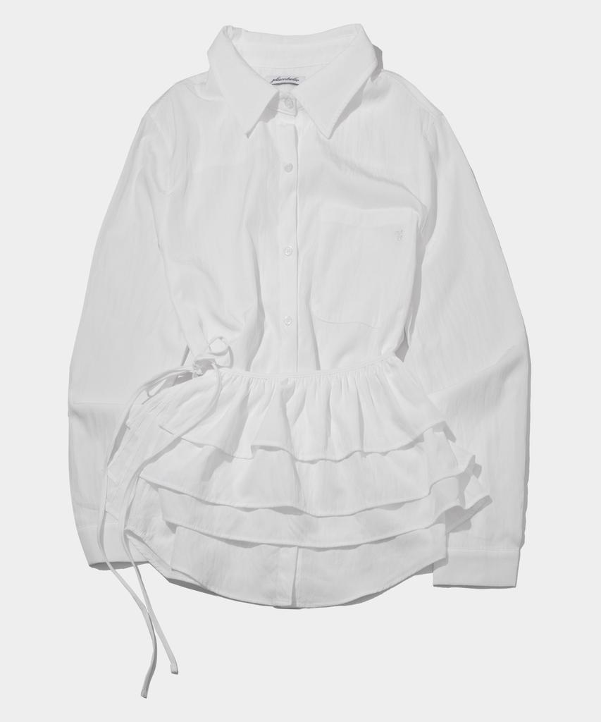 PLACE STUDIO Big Pocket Layered Three-Tiered Frill Wrap Skirt Set Blouse Shirt _ 3 Colors