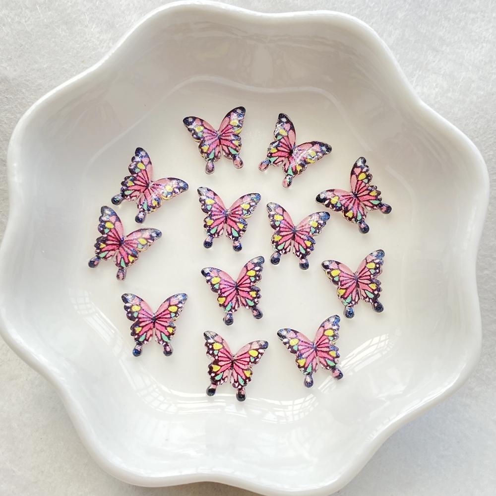 50Pcs Cute Mini Cartoon Colorful Butterflies Nail Art Resin Designer Charms DIY Craft For Nail 3D Decorations Jewelry