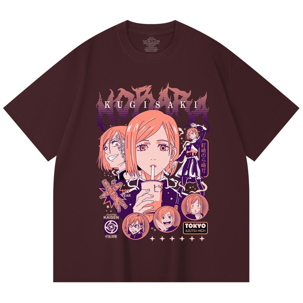 230 Gsm 100% Cotton Jujutsu Kaisen V16 Nobara Print Unisex Heavy Cotton T Shirt