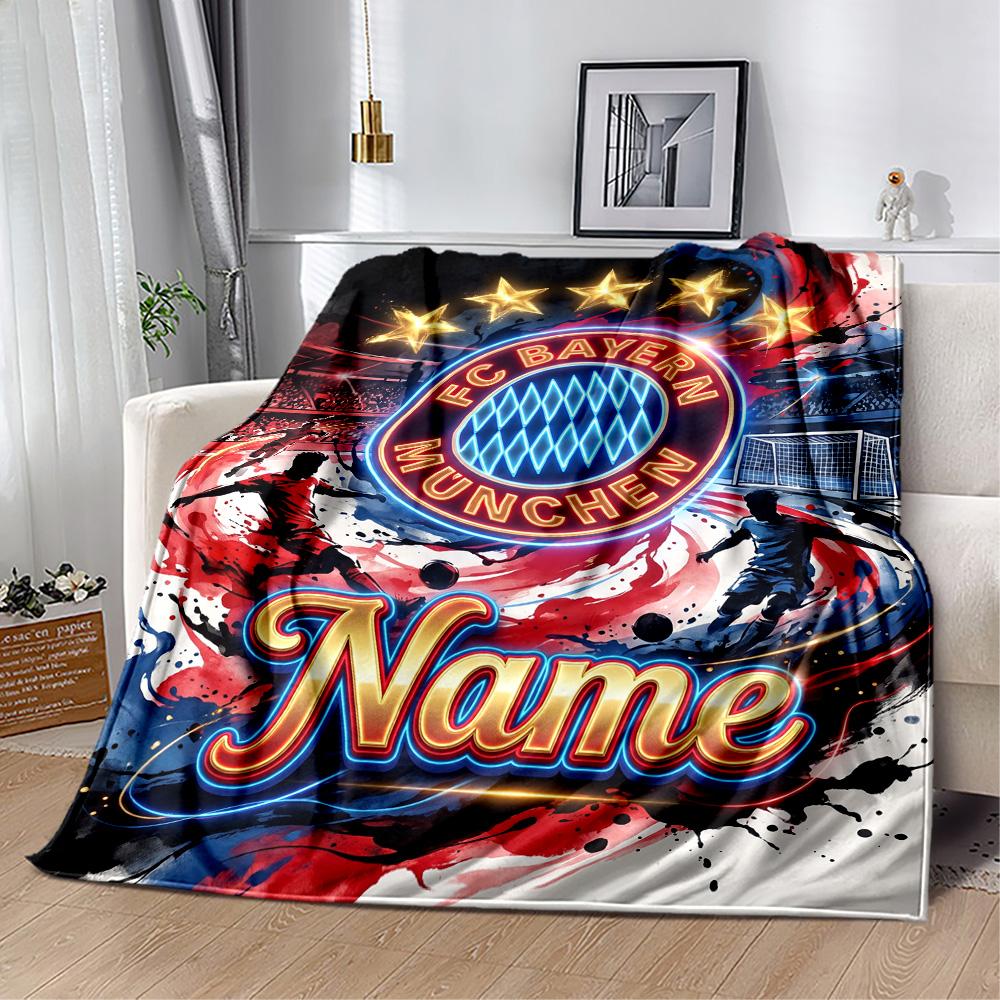 Bayern Munich Fan Gear Personalized Text Blanket Lightweight Customizable Blanket Ultra-Soft for Chair Picnics Bed Office Chair Ideal for All Seasons