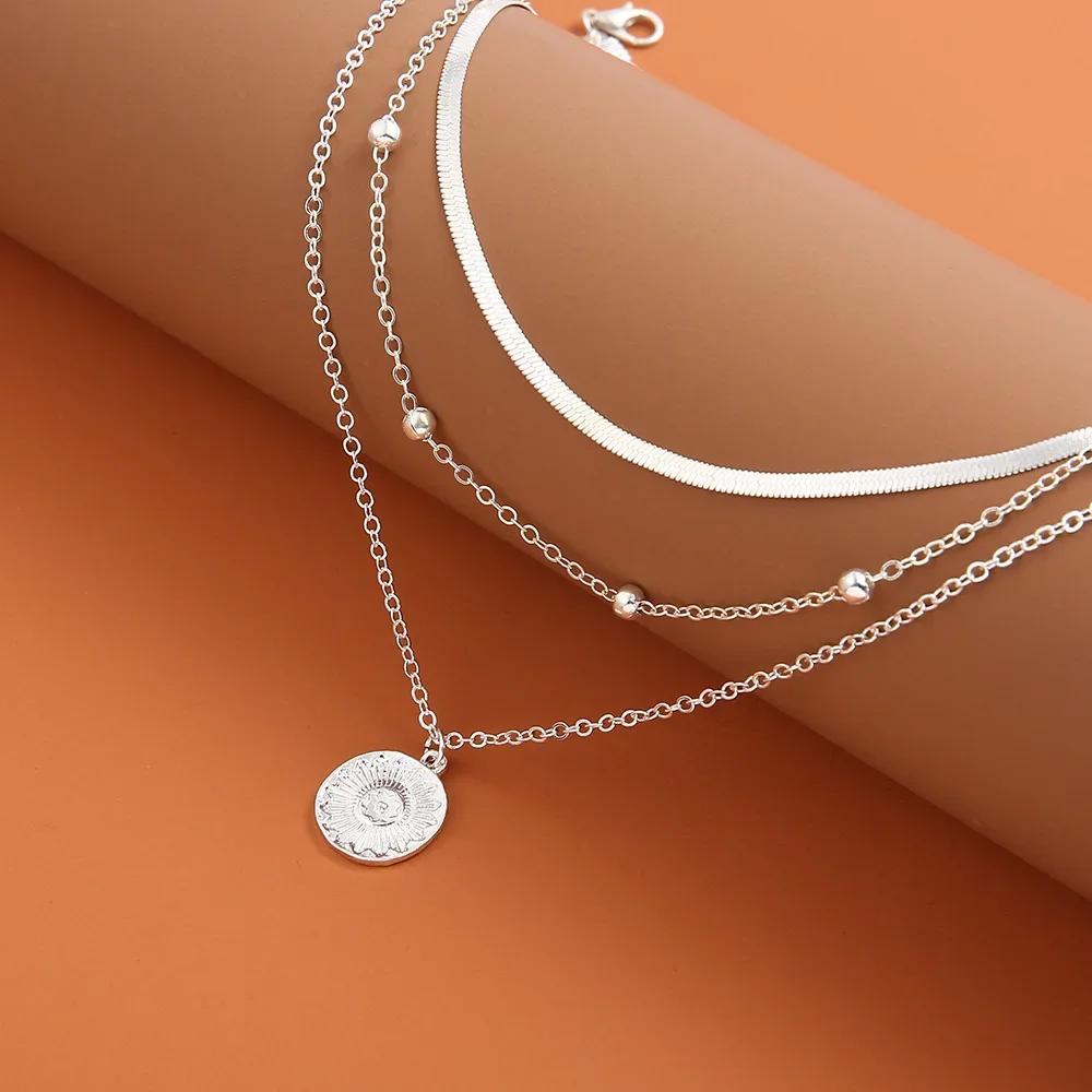925 Silber Drei-Schicht-Rundhalskette für Damen Einfache Schlangenkette Charm-Kugelketten Party-Geschenk Exquisiter Schmuck für Damen