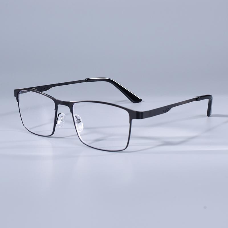 Men Square Metal Large Frame Reading Spring Hinge Presbyopia Glasses Blue Light Blocking Eye Protection Eyeglasses +75+125+175+4