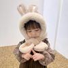 Kids Winter Hat Warm Plush Scarf Hats Thick Earflap Hooded Caps with Rabbit Ears Decoration for Boys Girls Ages 3-8