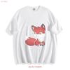 Cute Cartoon Red Fox T Shirt Vintage Washed Soft Comfortable Stretched Unisex Streetwear Breathable Stylish Casual Slightly