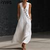 Abiti casual senza maniche con scollo a V e vita ampia, tinta unita, stampati, estivi e primaverili da donna