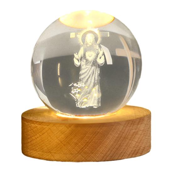3D Hands Prayer Faux Crystal Ball with Wooden Base Clear Engraved Prayer Hand Ball Night Light Religious Christian Gifts for Women Men