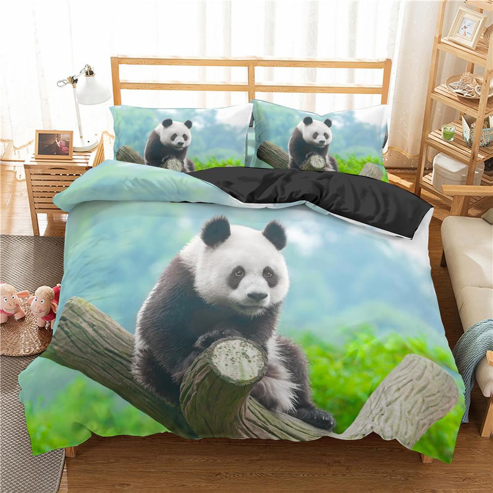 Panda Duvet Cover Set King Queen Cute Animal Different Poses Bamboo Branch Bedding Set Black White 2/3Pcs Quilt Cover