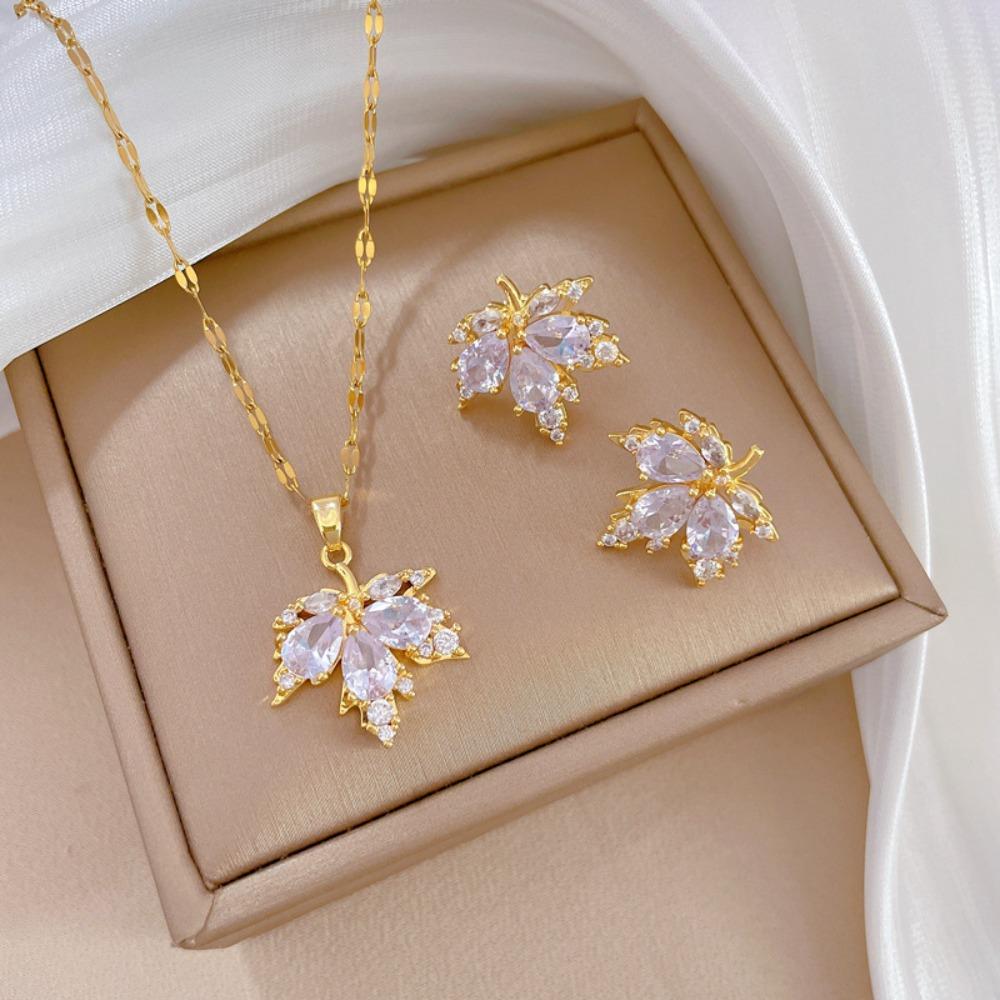 Modisches Elegantes Leichtluxuriöses Vollzirkon Exquisites Elementstil Kupfer Mikro-Inlay Ohrringe Halsketten Set