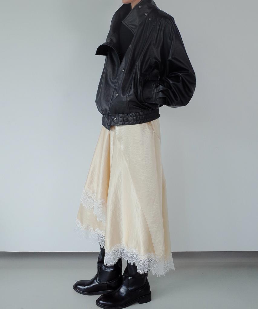 Gilyeong Asymmetrical Satin Lace Skirt_Butter Yellow