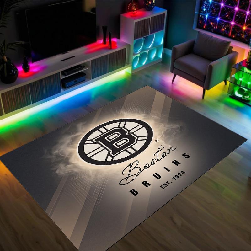 Boston Bruins Design Crystal Velvet Carpet Cozy Non?Slip Printed Rug For Bedroom Living Room Entrance