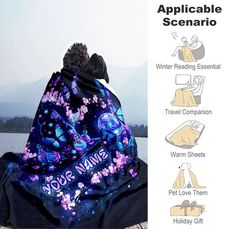 1PC Custom Name Butterfly Dreams Purple Flannel Blanket Versatile,all-season Throw Suitable for the Living Room,bedroom,camping,travel,and Gift