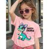 Girls Crewneck Summer Tee, Cute Cartoon Dinosaur Print