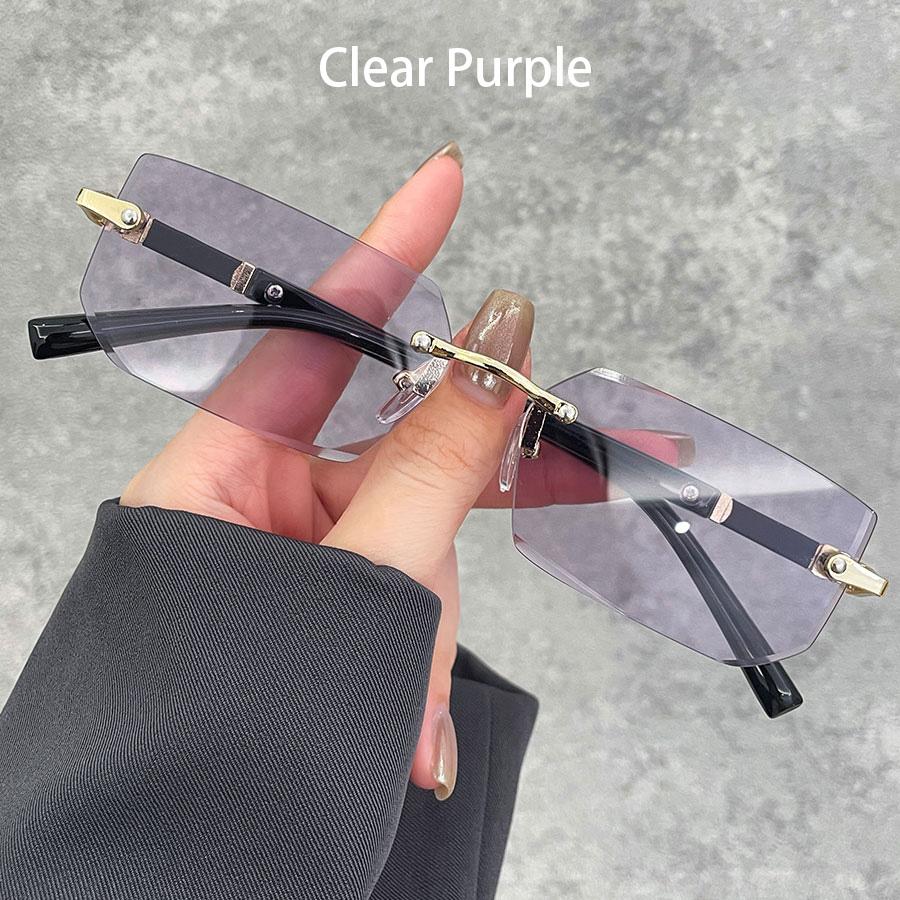 Luxury Rimless Business Rectangle Gradient Lens Unisex Fashion Safety Goggles Women Men Colored Lenses Metal Frame Glasses