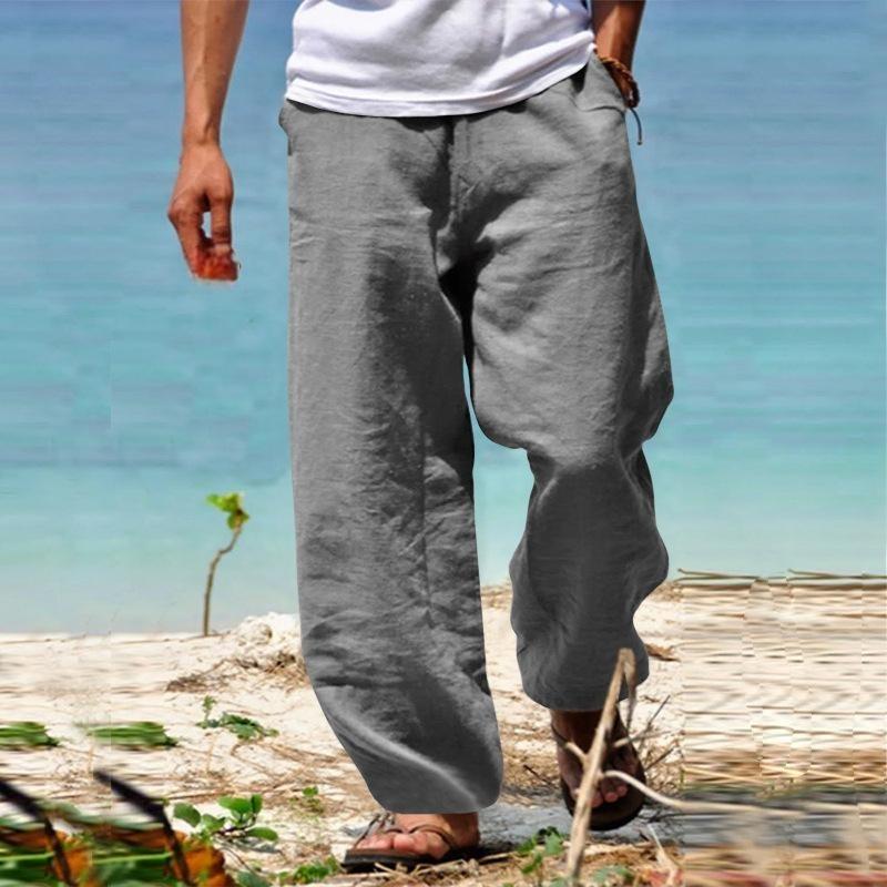 Men's Fashion Casual Loose Solid Color Comfortable Cotton Linen Trousers