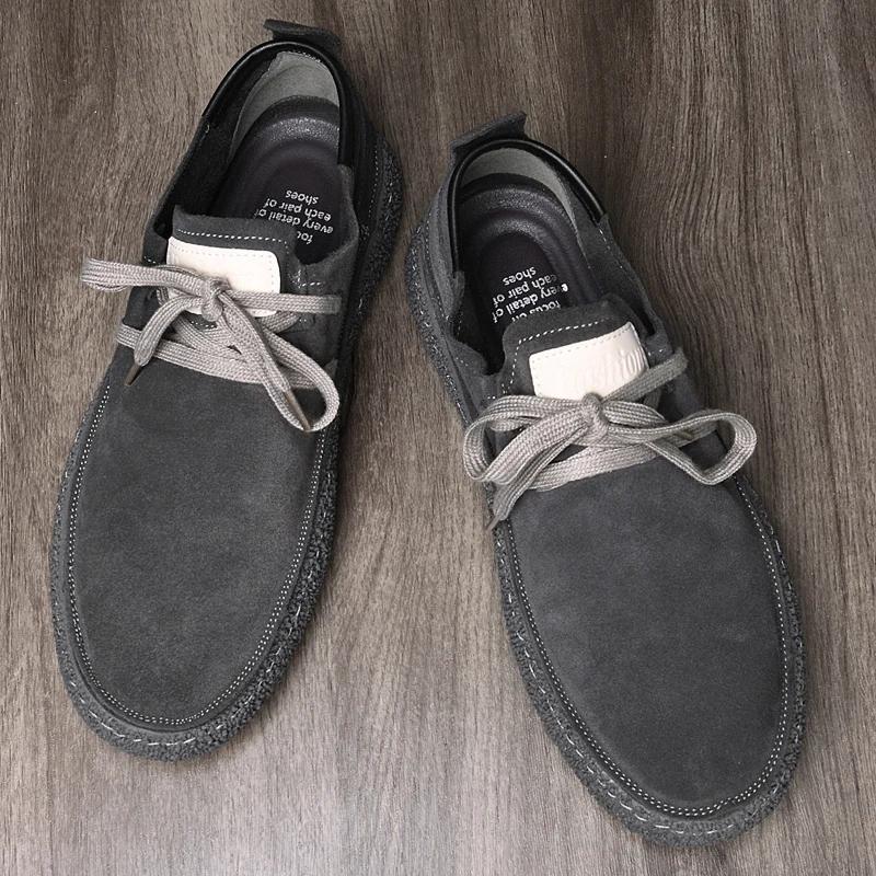Fashion Casual Shoes Men Lace Up Sneakers Designer Flat Shoes Men Lace-Up Oxfords Cow Suede Leather Fashion Round Toe Casual Shoes Men