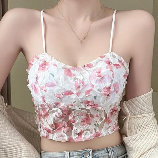 Dámská vesta s řemenem Sexy vyšívaná krajka vzadu s květinovým vzorem Košilka s vycpaným šátkem bez rukávů Top tílka s podvazkem
