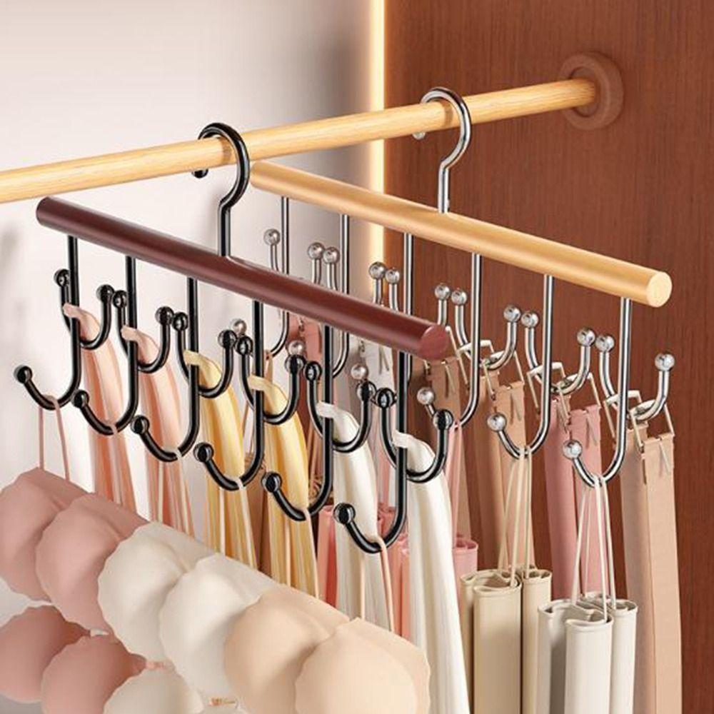 Wall Mounted Wooden Sling Hanger 360 Degrees Rotating Space Saving Camisole Clothes Hanger with 18 Hooks Large Capacity
